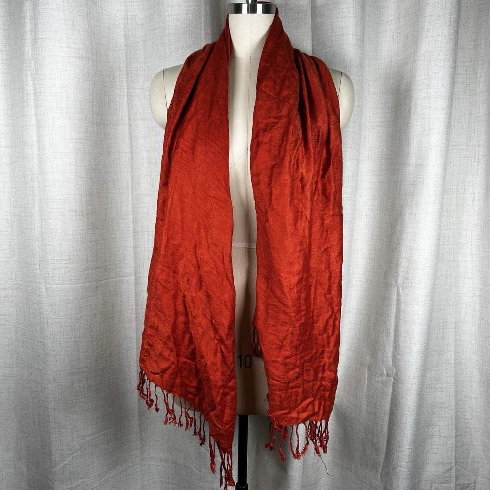 100% Cashmere Burnt‎ Orange Fringe Scarf   34" x 27"